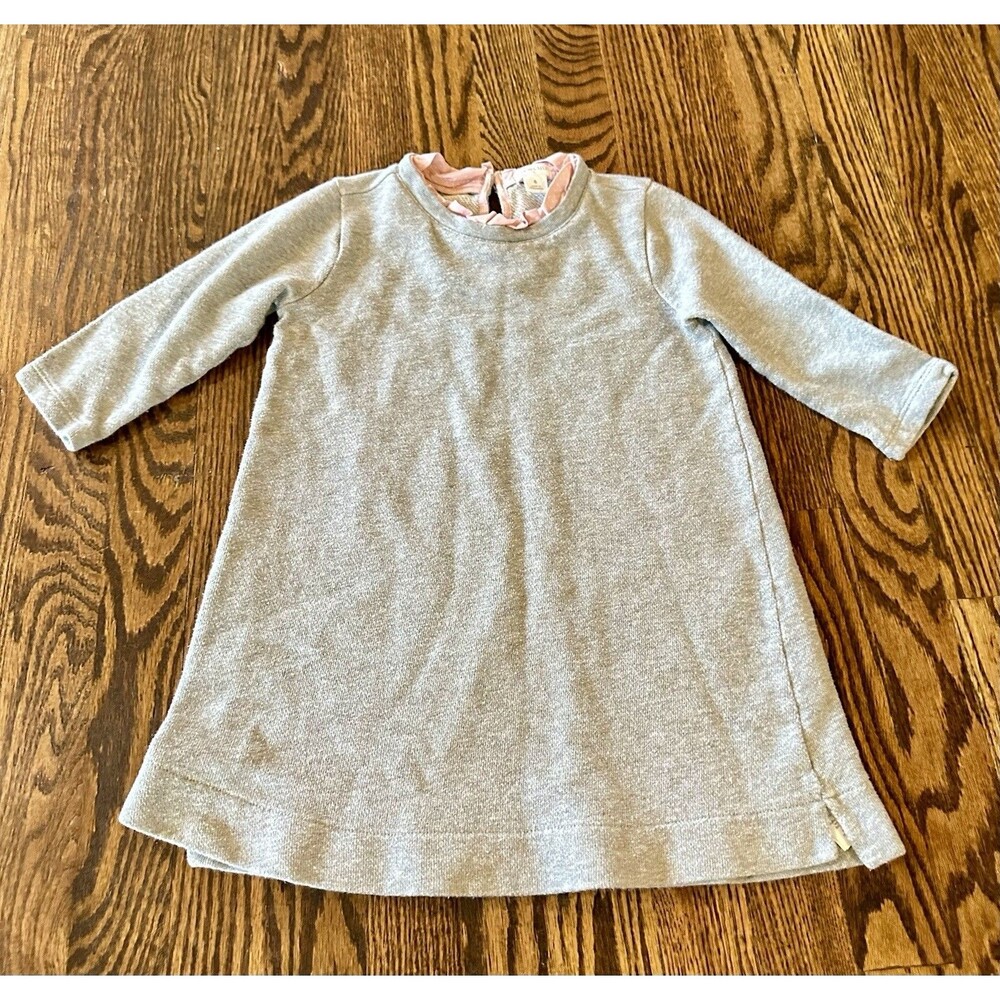 Crewcuts J Crew 100% Cotton Girls Gray Sweatshirt Dress‎ Size 6 Pink Ruffle